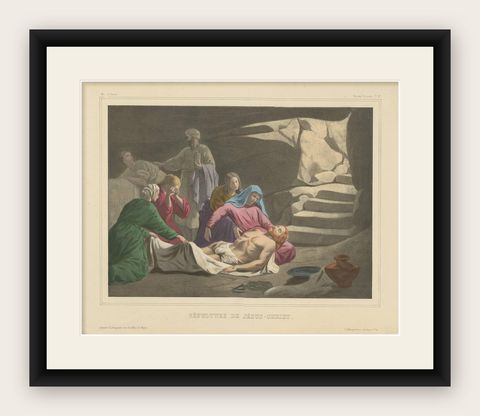 Antique Religious Print 'No. 37' The Burial of Jesus Christ, circa 1840, shown framed