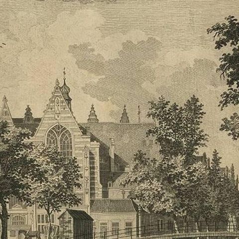 Antique Print of the 'Oudekerk' Church in Amsterdam by P. Van Liender, 1760, close-up 2