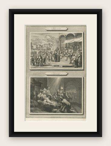 Census of Bethlehem & Christ’s Nativity, Mortier Engraving, 1700s, shown framed
