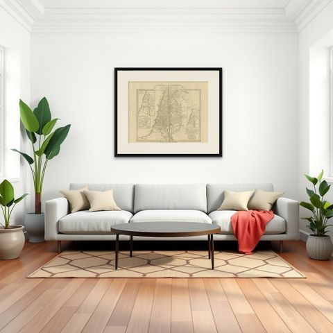 Antique Map of Biblical Palestine, Holy Land & Jerusalem Insets, c.1818, shown framed in a room, true to size