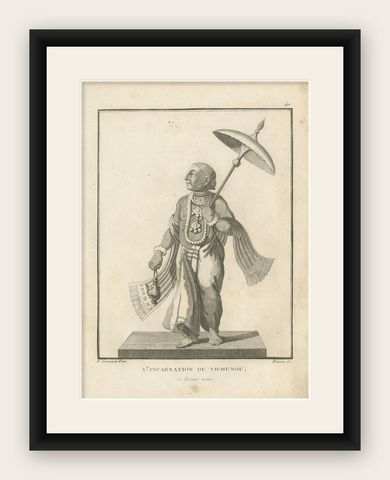 Unique 1806 Vamana Vishnu Dwarf Avatar Antique Print, Hindu Engraving, shown framed
