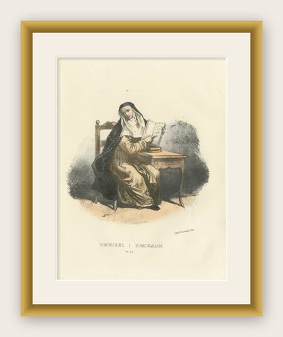 Dominicaine Religious Order Portrait, Handcolored Antique Print, 1862, shown framed