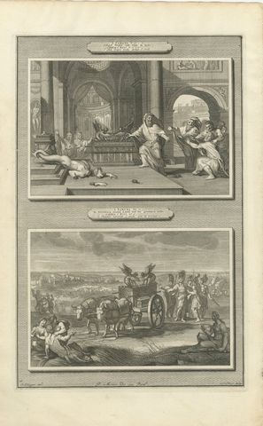 Dagon Falls Before the Ark and the Ark Sent Back, Mortier Bible circa 1700
