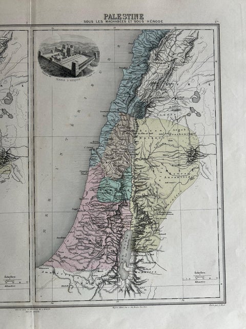 Palestine: Tribes & Maccabees, Antique Map by Migeon, Paris, 1892, view 8