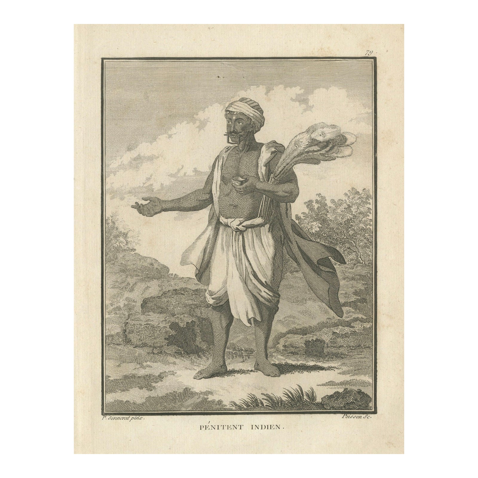Indian Penitent with Ritual Implements, Engraving after Sonnerat, 1806