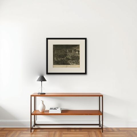 Antique Bible Print Ninth Plague of Egypt by J. Luyken, 1743, shown framed on a wall, true to size