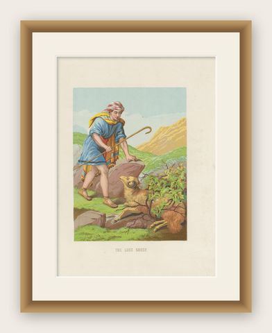 Antique Bible Print of the Lost Sheep by Kronheim 'c.1860', shown framed