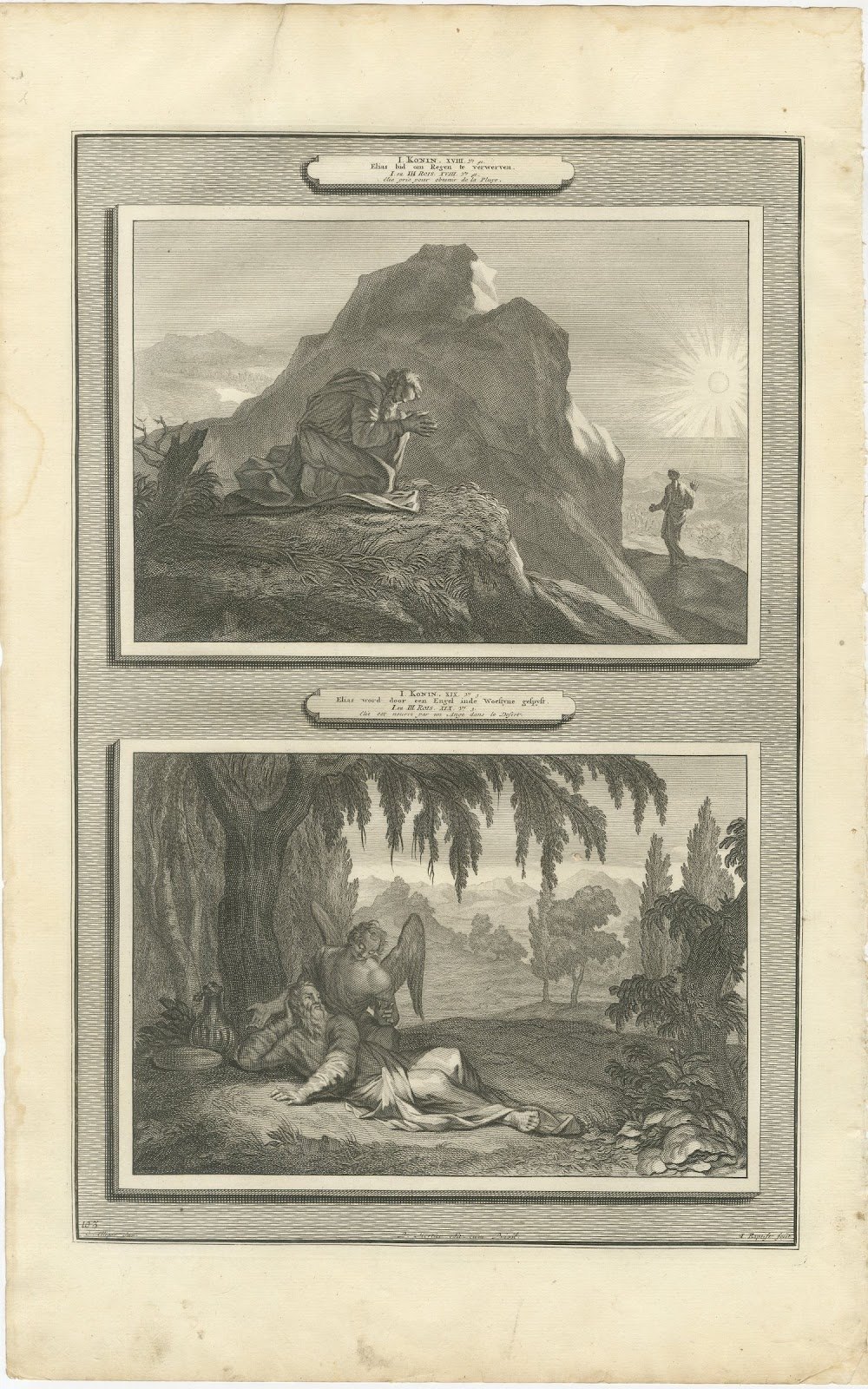 Elijah Prays for Rain and Elijah Fed by an Angel, Pieter Mortier, circa 1700