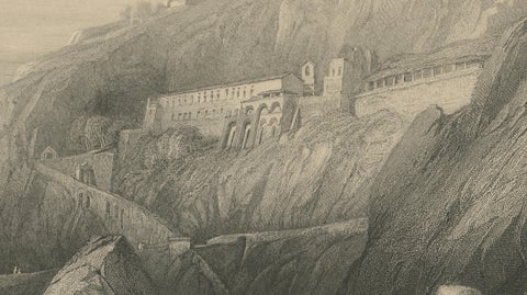Antique Amalfi Coast Print, Capuchin Convent, Italian Coastal View, ca.1838, close-up 4