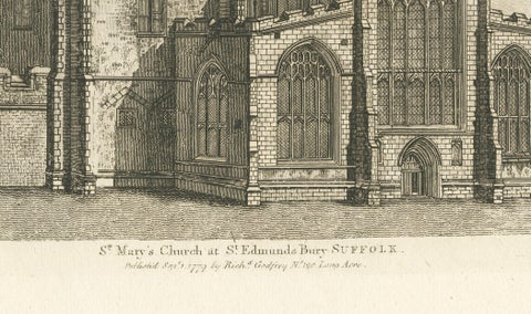 St Mary’s Church, Bury St Edmunds, Suffolk, Antique Engraving, 1779, close-up 2