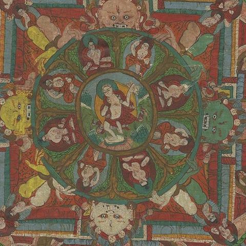 Hand Painted Mandala Thangka, circa 1920, close-up 2