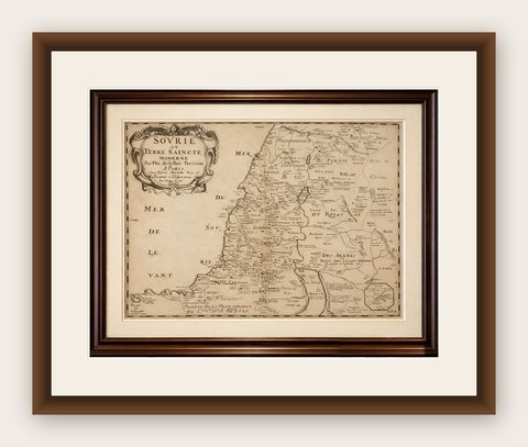 Holy Land Antique Map, Palestine, Syria, Levant Region, De la Rue Paris c1700, shown framed