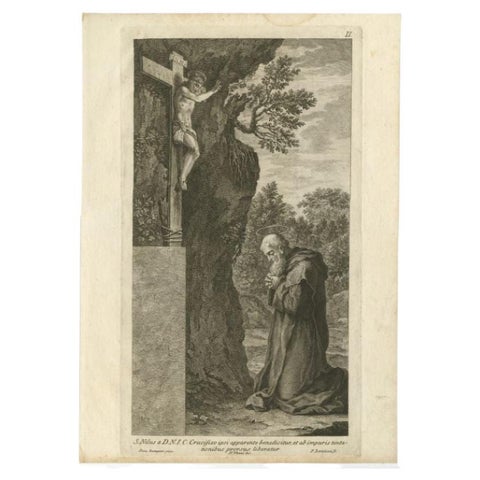 Antique Print of Saint Nilus Kneeling in Prayer, 1762, view 2