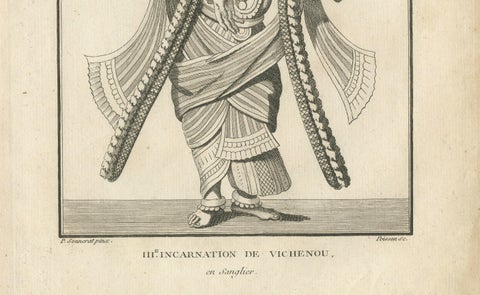 Historic 1806 Varaha Vishnu Boar Avatar Antique Print, Hindu Engraving, close-up 1