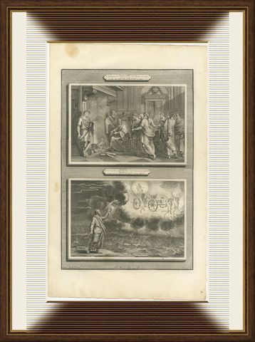 Jehoiakim Burns Jeremiah's Scroll and Ezekiel's Vision, Mortier, circa 1700, shown framed