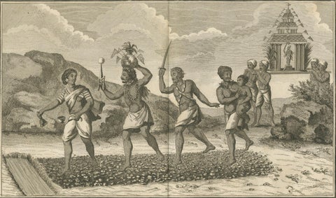 Hindu Fire-Walking Ceremony in Honor of Dharma Raja, Engraving, 1806, close-up 2