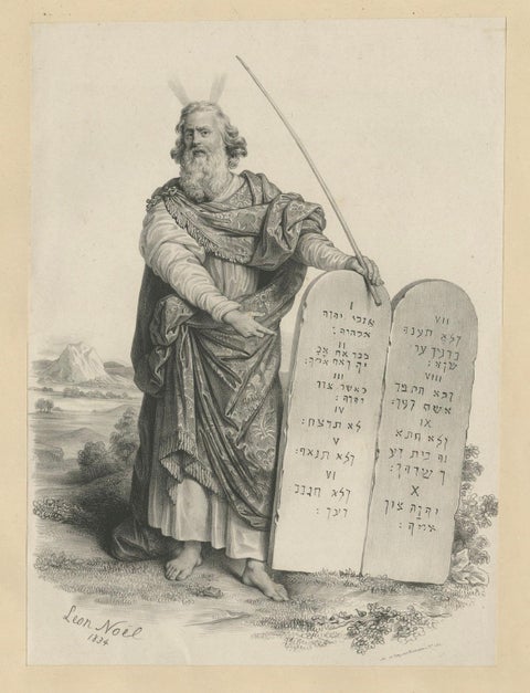 Moses with the Ten Commandments by Léon Noël, French Lithograph, 1844, close-up 5
