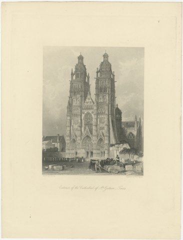 St. Gatien Cathedral, Tours, Antique Steel Engraving after T. Allom, circa 1845, view 2