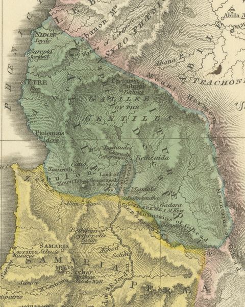 Judea, Samaria and Galilee After the Captivity, Antique Map, 1823, close-up 2