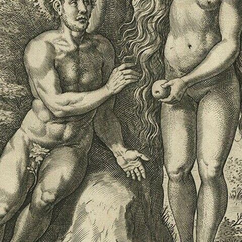 Antique Print of Adam and Eve Eating the Apple from the Tree '1674', close-up 2