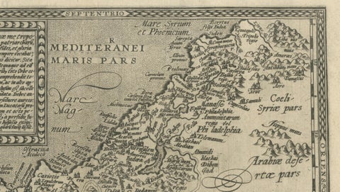 Rare 16th Century Map of the Holy Land and Palestine by Matthias Quad, ca.1599, close-up 3