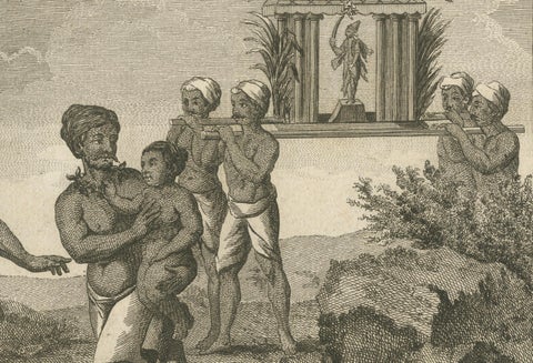 Hindu Fire-Walking Ceremony in Honor of Dharma Raja, Engraving, 1806, close-up 3
