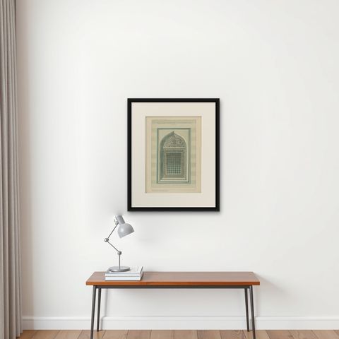 Green Mosque Window, Bursa Turkey, Ottoman Islamic Architecture Print, 1924, shown framed on a wall, true to size