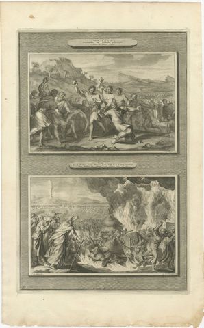 Sabbath Breaker Stoned and Korah, Dathan and Abiram, Mortier circa 1700