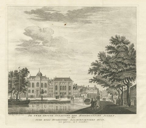 Antique Print of Two Jewish Synagogues in Amsterdam, The Netherlands, c.1760, close-up 1