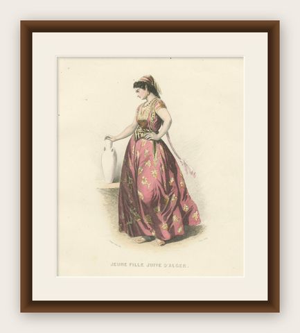 Jewish Girl Print Algiers Algeria 1853 by Compte-Calix, Hand-Colored Lithograph, shown framed
