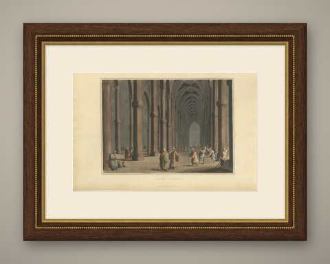 Cathedral at Tortosa, Gothic Interior in Syria, Antique Aquatint, 1810, shown framed