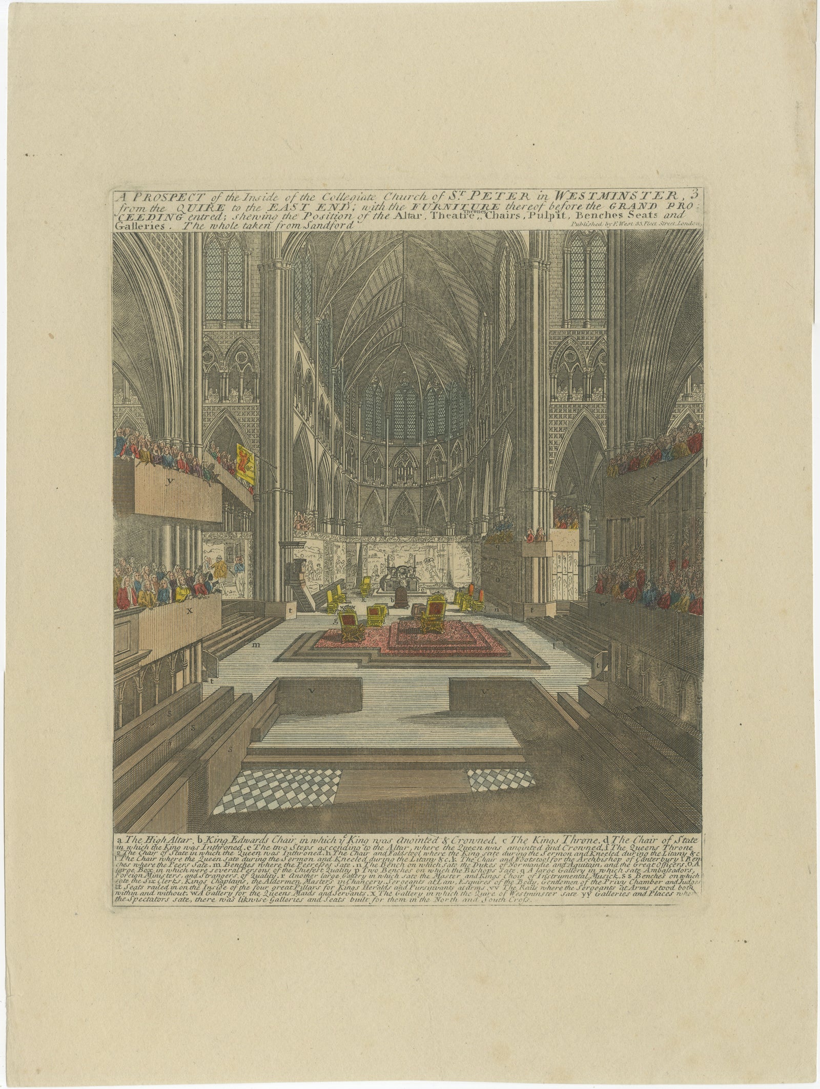 Westminster Abbey Interior Prepared for a Royal Coronation, Hand-Coloured, 1720