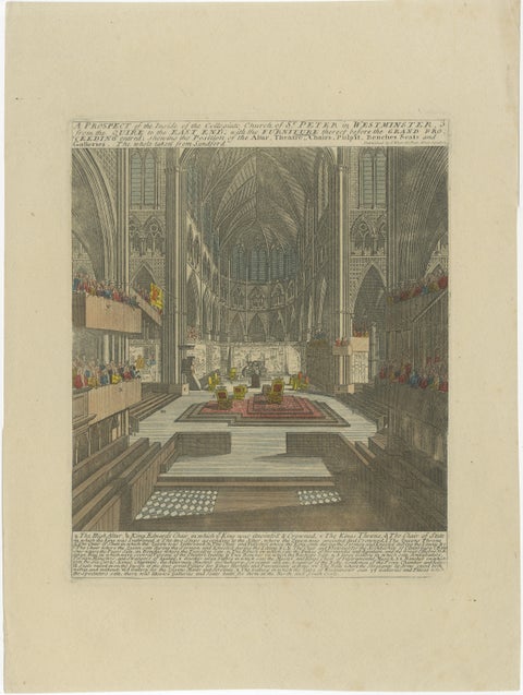 Westminster Abbey Interior Prepared for a Royal Coronation, Hand-Coloured, 1720