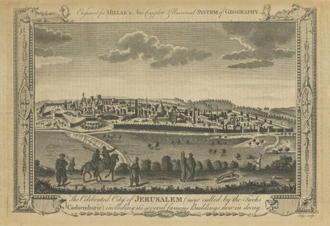 Antique View of Jerusalem Holy Land Engraving, Millar Geography, ca. 1760