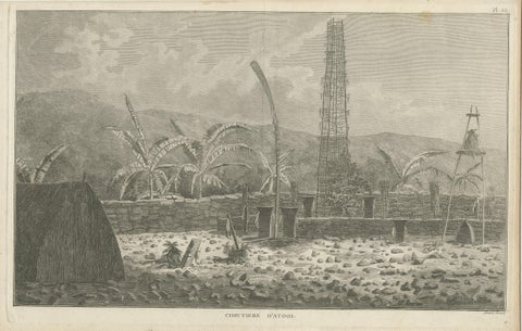 Antique Print of a Sacred Cemetery on Kauai, Hawaii, view 3