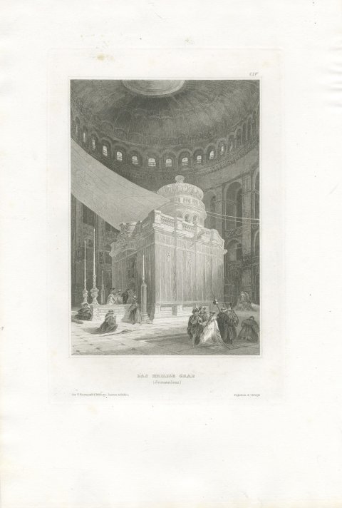 Antique Interior View of the Holy Sepulchre, Jerusalem, Engraving, circa 1850, view 2