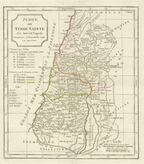 Antique Holy Land Map, Judée ou Terre Sainte, Robert de Vaugondy, 1806, close-up 1