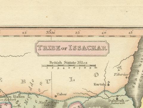 Antique Hand-Colored Map of the Tribe of Issachar, Wyld, 1823, close-up 1