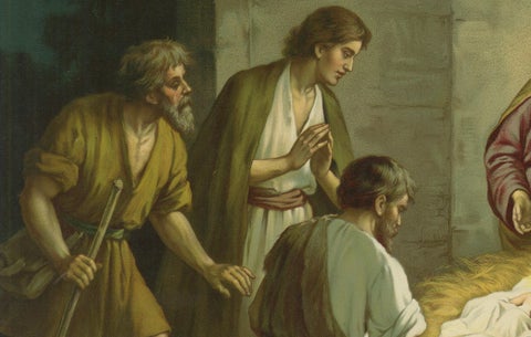 Adoration of the Shepherds Nativity Scene, German Chromolithograph, 1900, close-up 2