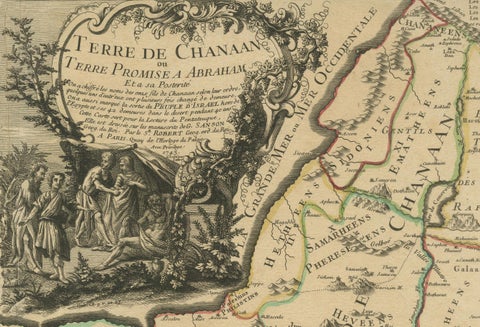 Old Map of Arabian Peninsula and Canaan, Highlighting Biblical Territories, 1750, close-up 5