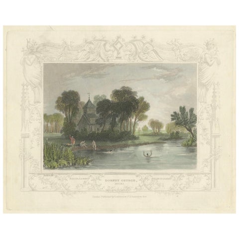 Hand-colored Engraving of Dorney Church in Buckinghamshire, England, 1835