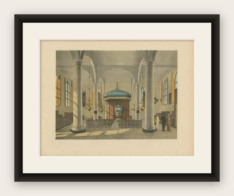 Antique Print of a Church Interior in Batavia by M.T.H. Perelaer, 1888, shown framed