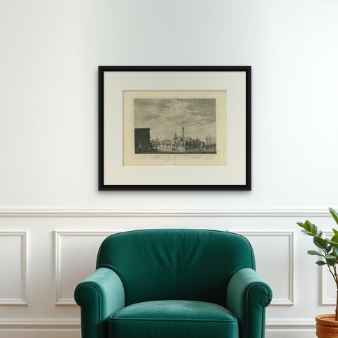 Antique Church Print of the 'Eilandskerk' in Amsterdam by Maaskamp, 1805, shown framed on a wall, true to size