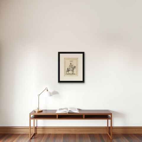 Unique 1806 Mudevi Goddess of Discord Antique Print, Hindu Engraving, shown framed on a wall, true to size