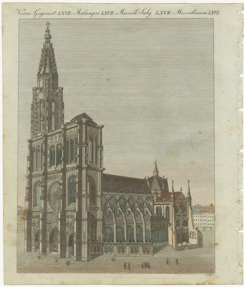 Engraving of Strasbourg Cathedral, Gothic Masterpiece in Alsace, 1805, view 2
