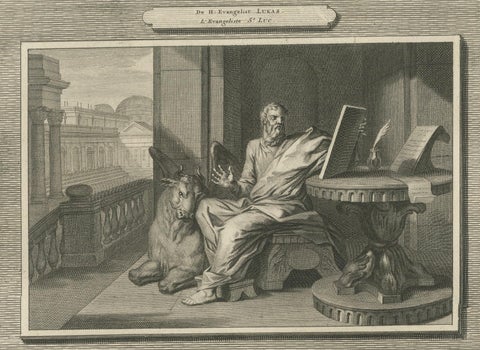 Antique Christian Wall Art, Evangelists Luke and John, Mortier ca.1700, close-up 5