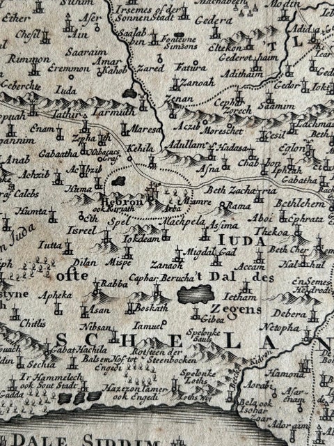 Promised Land of Canaan, Antique Map of Israel with Biblical Scenes, van Jagen, view 6