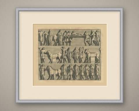Roman Sacrificial Procession with Bulls and Axe Bearers, Montfaucon, 1722, shown framed