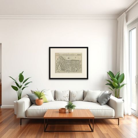 Antique Map of the Holy Land by Danckerts, c.1710, shown framed in a room, true to size