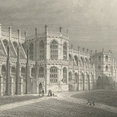 Antique Print of St. George's Chapel of Windsor, England, c.1850, close-up 3